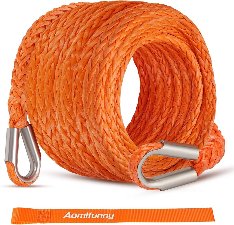 Aomifunny Synthetic Winch Rope Extension, 3/8Inch x 50Ft 26500 Lbs Winch Extension Cable Replacement Tow Ropes Line for Off Road Vehicle ATV UTV Truck SUV Jeep (Orange) - Image 1